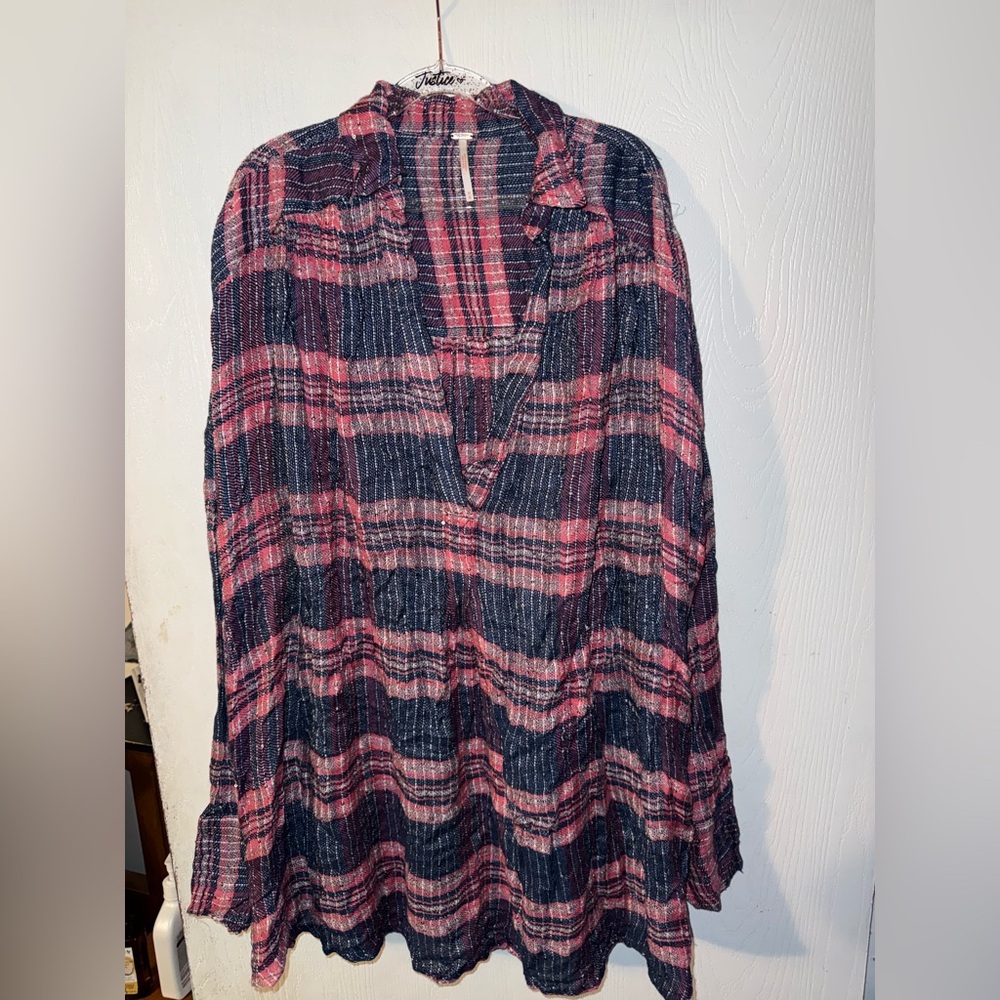 Free People Fearless Love Plaid sequin blouse